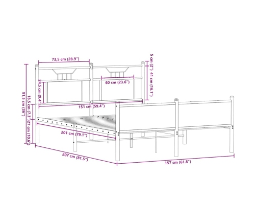 Estructura de cama sin colchón madera roble ahumado 150x200 cm