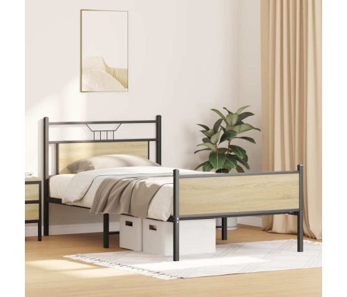 Estructura de cama sin colchón 107x203 cm madera roble Sonoma