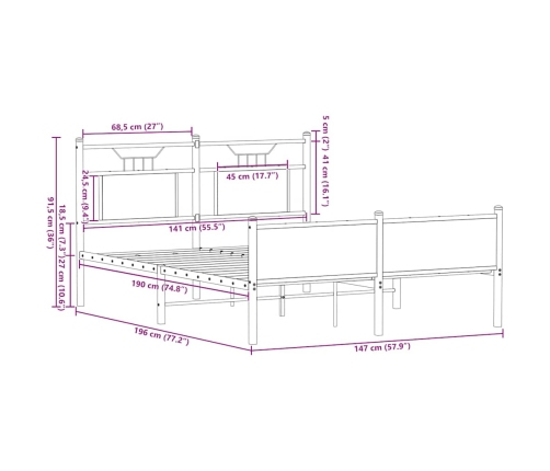 Estructura de cama sin colchón madera roble Sonoma 140x190 cm