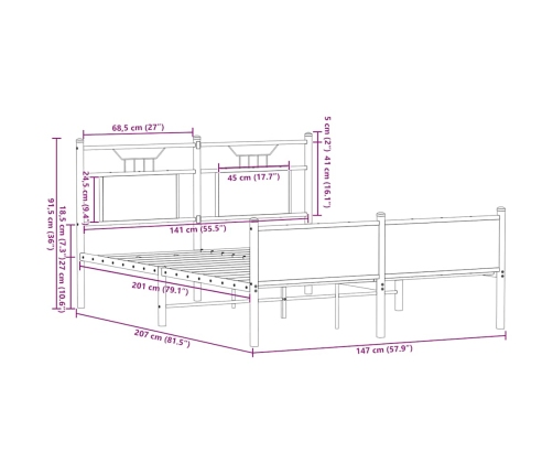 Estructura de cama sin colchón madera roble Sonoma 140x200 cm