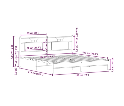 Estructura de cama sin colchón roble marrón 183x213 cm