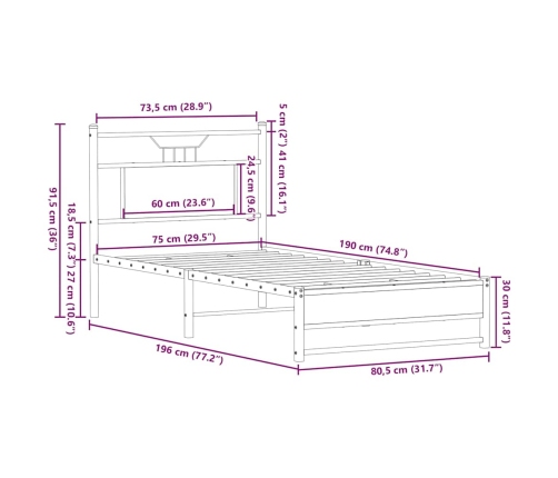 Estructura de cama sin colchón madera marrón roble 75x190 cm