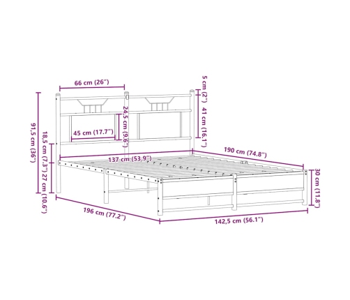 Estructura de cama sin colchón madera marrón roble 137x190 cm