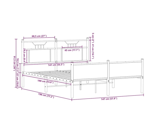 Estructura de cama sin colchón madera marrón roble 140x190 cm