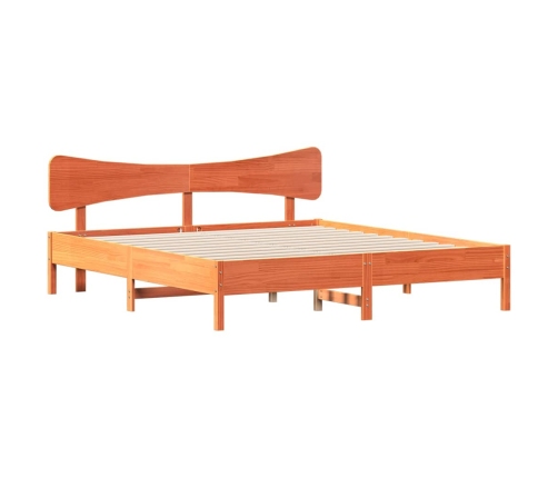 Cama sin colchón madera maciza de pino marrón cera 200x200 cm