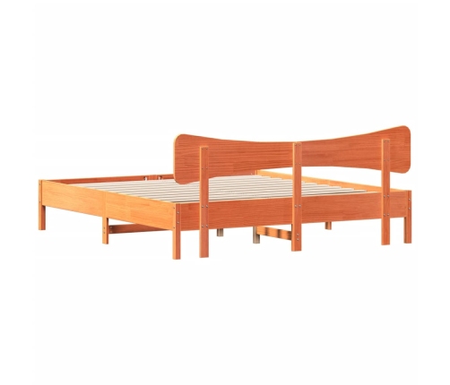 Cama sin colchón madera maciza de pino marrón cera 200x200 cm