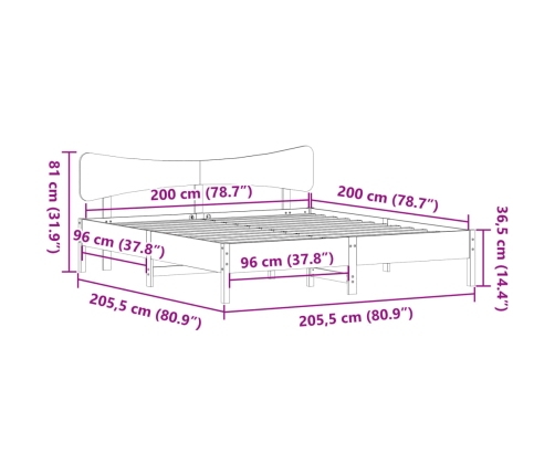 Cama sin colchón madera maciza de pino marrón cera 200x200 cm