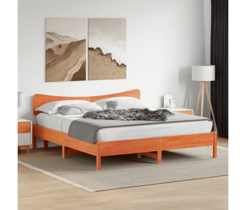 Cama sin colchón madera maciza de pino marrón cera 200x200 cm