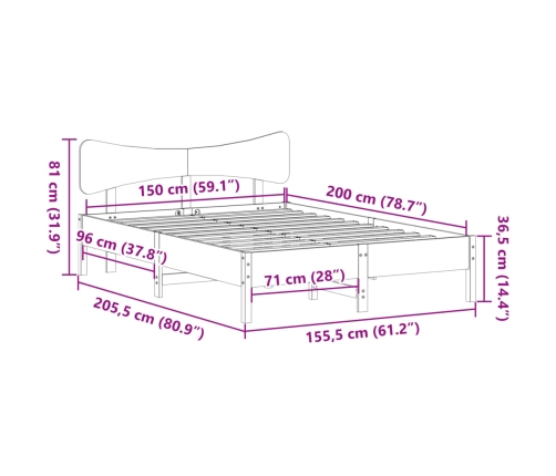 Estructura de cama sin colchón madera de pino blanca 150x200 cm