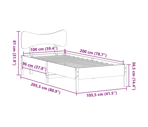 Estructura cama sin colchón madera maciza pino blanca 100x200cm