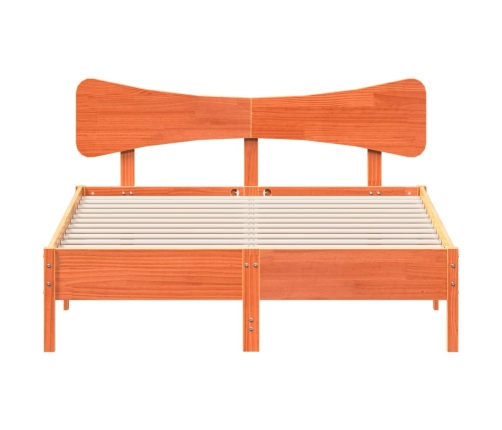 Cama sin colchón madera maciza de pino marrón cera 140x190 cm