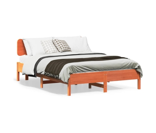 Cama sin colchón madera maciza de pino marrón cera 140x190 cm