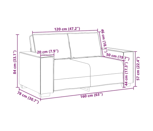 Sofá de 2 plazas terciopelo negro 120 cm