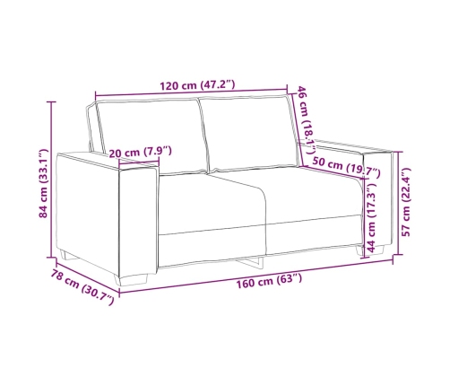 Sofá de 2 plazas terciopelo amarillo 120 cm