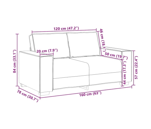 Sofá de 2 plazas terciopelo marrón 120 cm