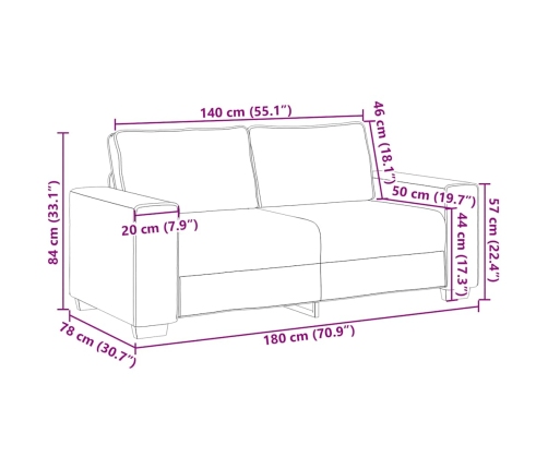 Sofá de 2 plazas terciopelo marrón 140 cm