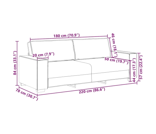 Sofá de 3 plazas terciopelo gris claro 180 cm