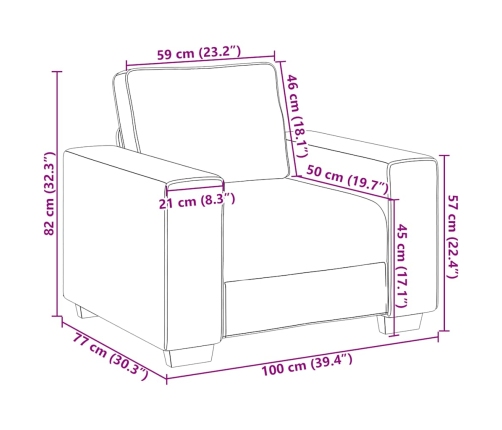 Sillón Sofá Tela Gris Claro 60 cm