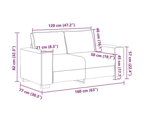 Sofá de 2 plazas de tela gris claro 120 cm