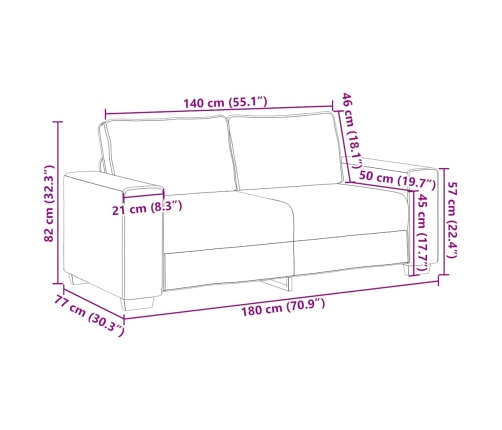 Sofá de 2 plazas de tela gris claro 140 cm