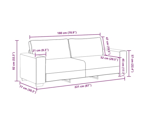 Sofá 3 plazas Tela Negro 180 cm