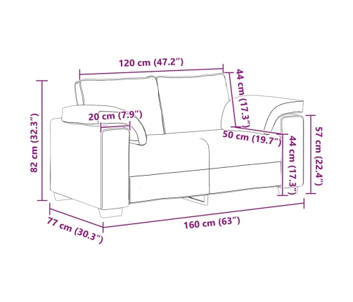 Sofá Loveseat gris oscuro 120 cm terciopelo