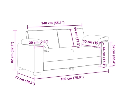 Sofá Loveseat gris oscuro 140 cm terciopelo