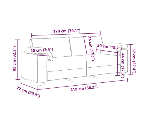 Sofá de 3 plazas de terciopelo gris claro 178 cm