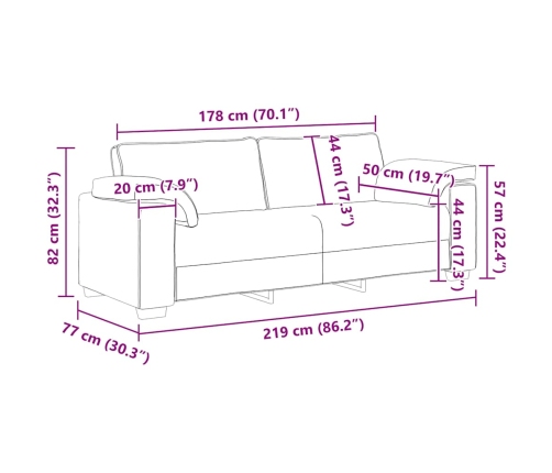 Sofá de 3 plazas terciopelo negro 178 cm