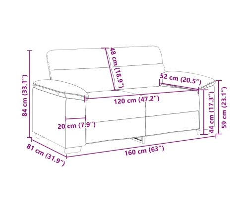 Sofá de 2 plazas de cuero sintético color capuchino 120 cm