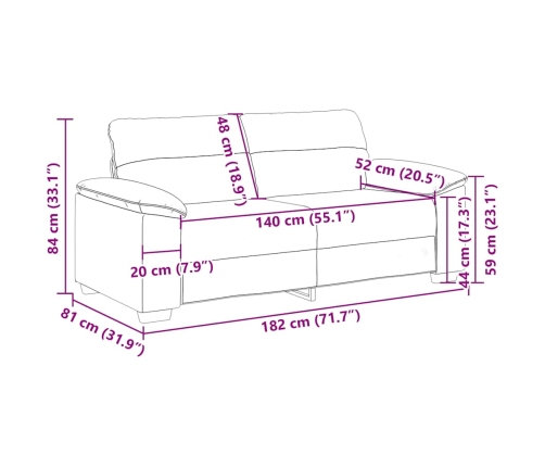 Sofá de 2 plazas de cuero sintético color capuchino 140 cm