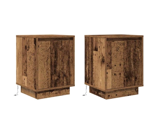 Mesillas de noche con luces LED 2 uds madera vieja 38x34x50 cm