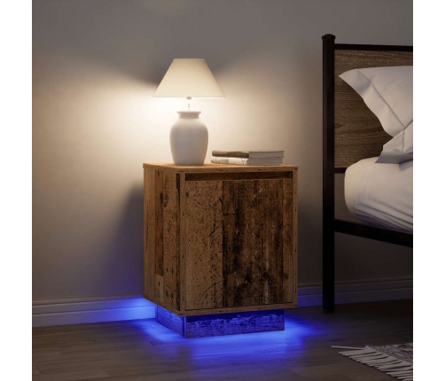 Mesillas de noche con luces LED 2 uds madera vieja 38x34x50 cm