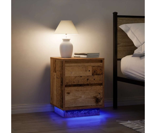 Mesillas de noche con luces LED 2 uds madera vieja 38x34x50 cm