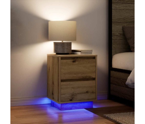 Mesitas de noche con luces LED 2 uds roble artisan 38x34x50 cm