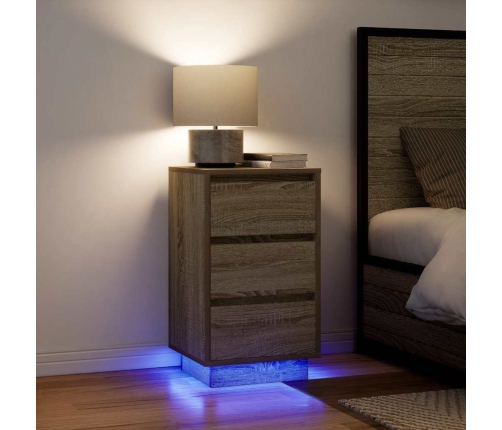 Mesilla de noche con luces LED roble sonoma 38x34x65 cm