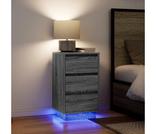 Mesilla de noche con luces LED sonoma gris 38x34x65 cm