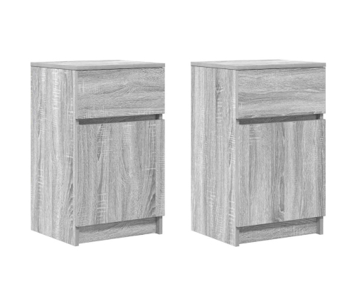 Mesitas de noche 2 uds madera contrachapada gris 39x35x65 cm