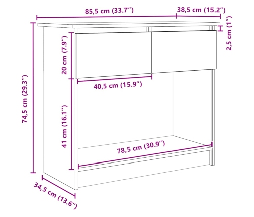 Mesa consola con cajones negra 85,5x38,5x74,5 cm