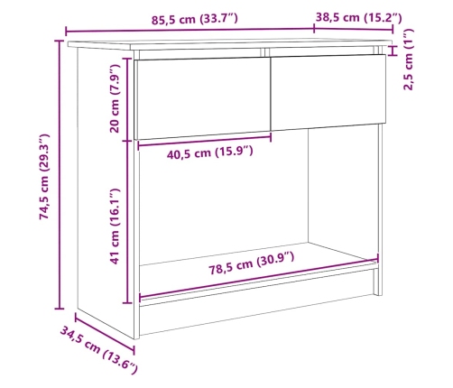 Mesa consola con cajones roble marrón 85,5x38,5x74,5 cm