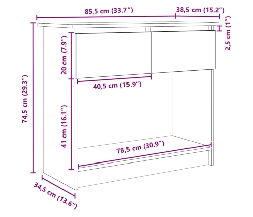 Mesa consola con cajones roble artesanal 85,5x38,5x74,5 cm