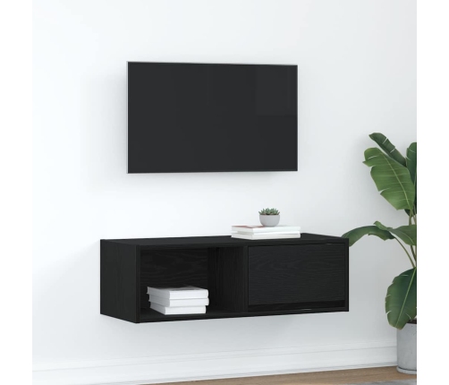 Mueble de TV de madera de roble negro 80x31x25,5 cm