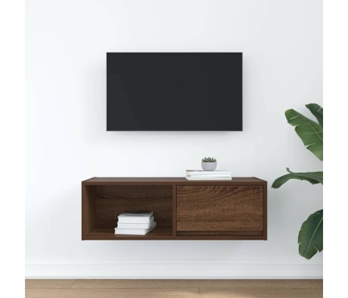 Mueble de TV madera contrachapada roble marrón 80x31x25,5 cm