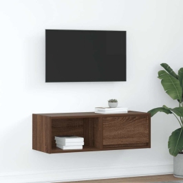 Mueble de TV madera contrachapada roble marrón 80x31x25,5 cm