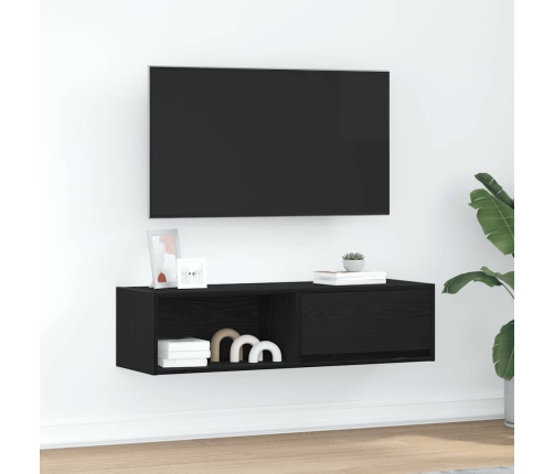 Mueble de TV de madera de roble negro 100x31x25,5 cm