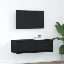 Mueble de TV de madera de roble negro 80x31x25,5 cm