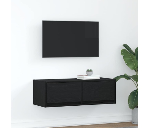 Mueble de TV de madera de roble negro 80x31x25,5 cm