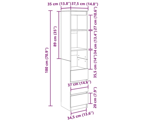 Aparador alto blanco 37,5x35x180 cm madera de ingeniería