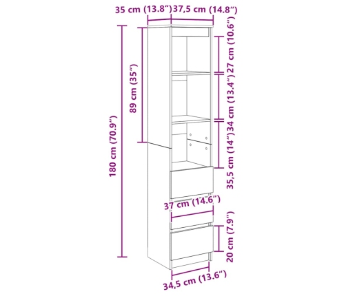 Aparador alto roble Sonoma 37,5x35x180 cm madera de ingeniería