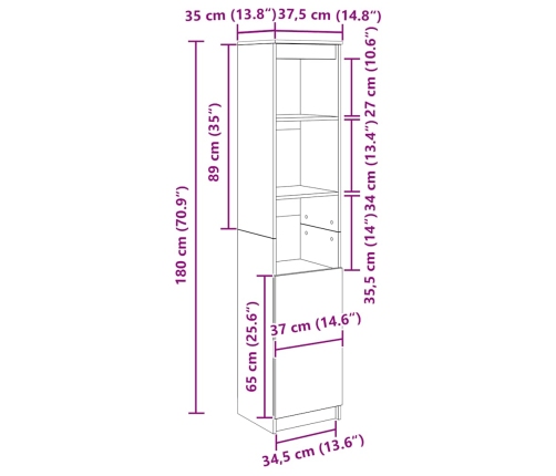 Aparador alto blanco 37,5x35x180 cm madera de ingeniería